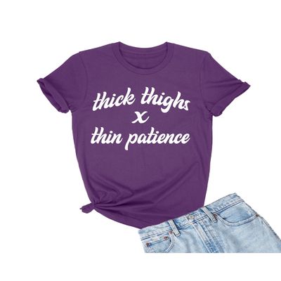 3X-Large Purple Mens Thick Thighs Thin Patience Cute Script T-Shirt