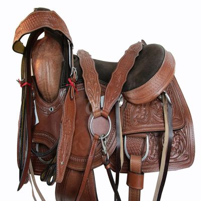 DEEP SEAT Western Team Roping Saddle Pleasure Horse Leather TACK Set 15 16 17 18 (17 in)
