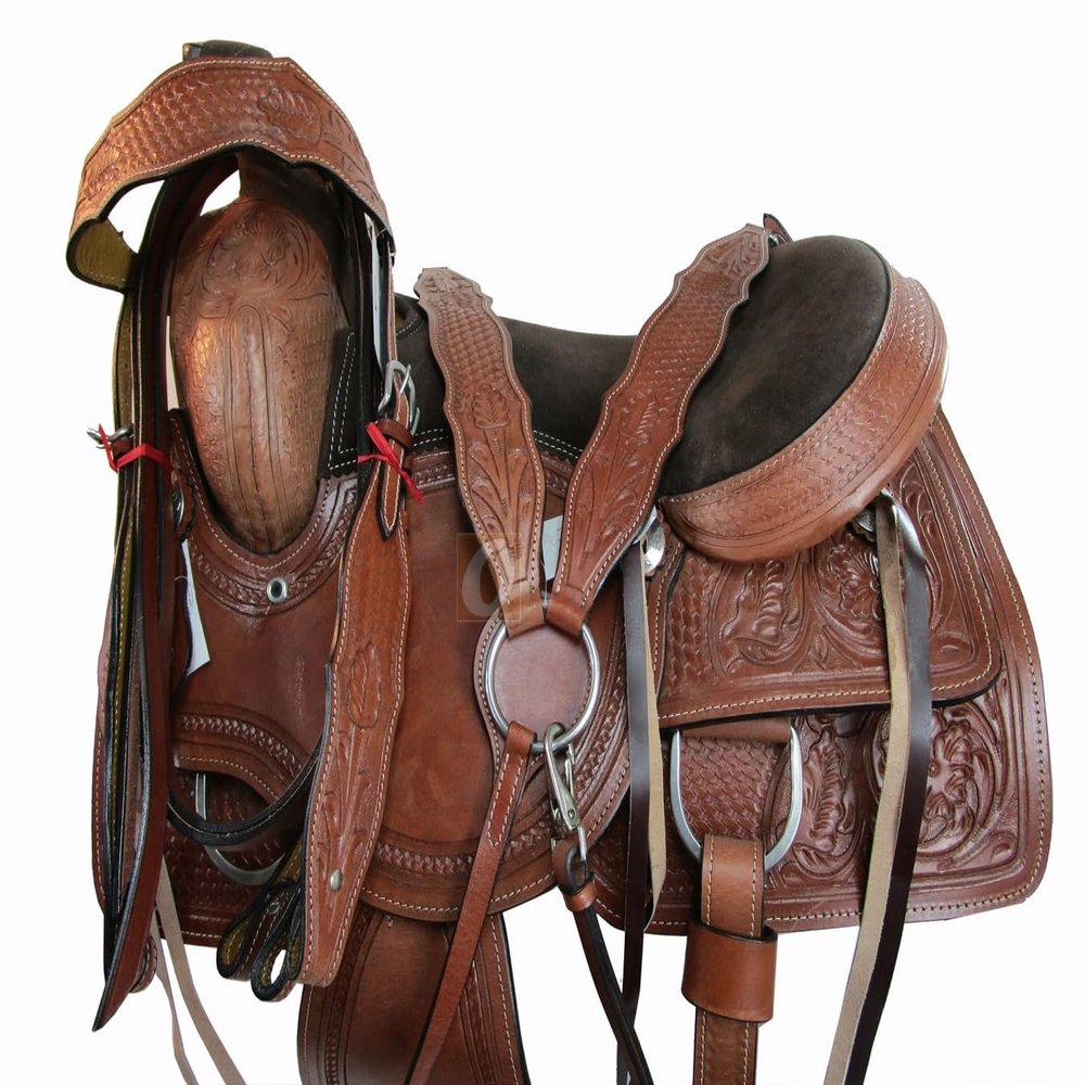 DEEP SEAT Western Team Roping Saddle Pleasure Horse Leather TACK Set 15 16 17 18 (17 in)