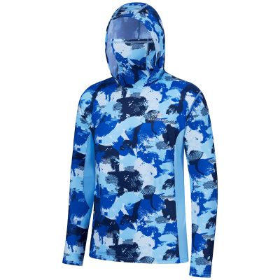 BASSDASH Mens UPF 50+ Fishing Hiking Camo Hoodie Shirt with Face Mask Lightweight Neck Gaiter Long Sleeve