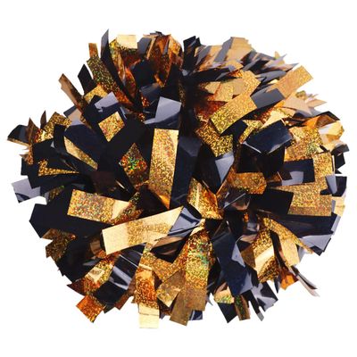 GUIFIER 2 Pack 6 Inches Metallic Holographic Cheerleading Pom Poms, Cheer Pom Pom with Baton Handle, Pompoms Cheerleader for Kids Girls Cheering Squad Daily Training Team Spirit (Black and Gold)
