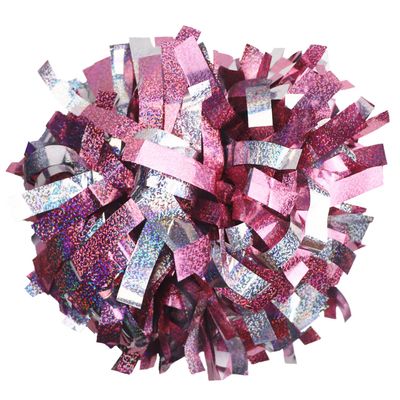 GUIFIER Pack of 2 Pom Poms Cheerleading 6 Inches Metallic Holographic Cheerleader Pom Poms with Baton Handle, Pompoms Cheer Pom Pom for Cheering Squad Daily Training Team Spirit (Pink and Silver)