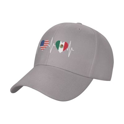 America Mexico Flag Peaked Cap Unisex Trucker Dad Hat Adjustable Casual Sports Sun Hat for Mens Womens Gray