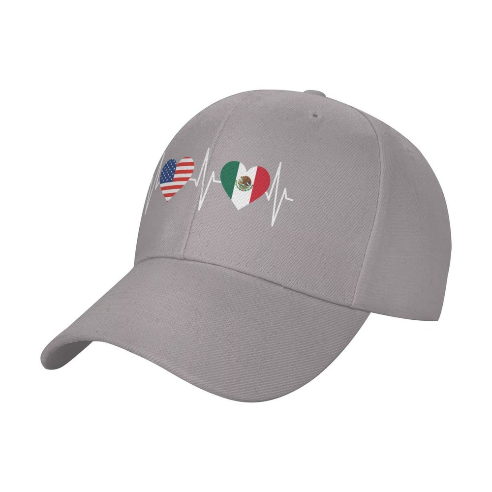 America Mexico Flag Peaked Cap Unisex Trucker Dad Hat Adjustable Casual Sports Sun Hat for Mens Womens Gray