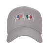 America Mexico Flag Peaked Cap Unisex Trucker Dad Hat Adjustable Casual Sports Sun Hat for Mens Womens Gray view 2