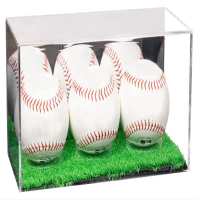 Better Display Cases Triple Baseballs or Tennis Balls Clear Acrylic Display Case with Mirror and Turf Base (V62/A115)