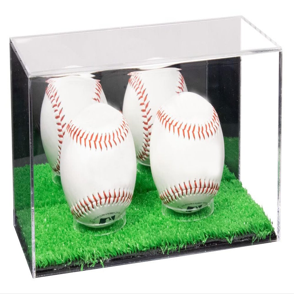 Better Display Cases Double Baseballs or Tennis Balls Clear Acrylic Display Case with Mirror and Turf Base (V62/A115)