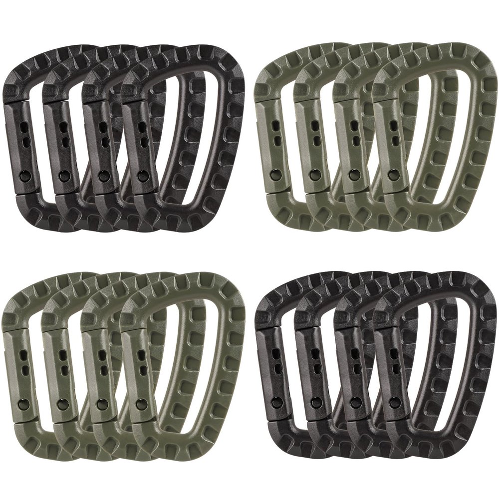 16 Pack Tactical Carabiners Keychain D Rings Spring Snap Gear Clip Utility Hooks Backpack Hanging Buckle Travelling for Camping