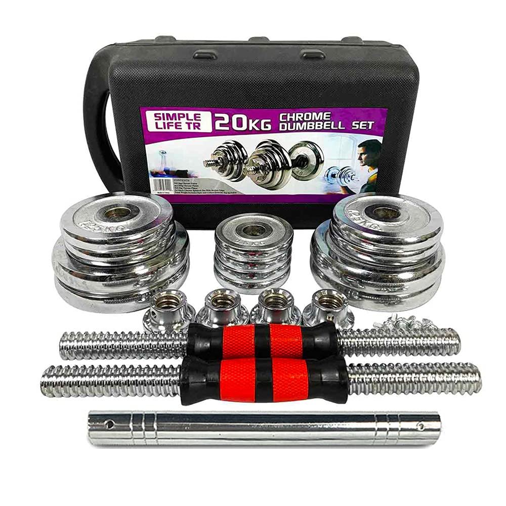 Adjustable Cast Iron Dumbbell Sets with Portable Packing Box 2In1 Dumbbells Barbell with Connecting Rod, 20KG Home Gym Training Free Weight Set for Men and Women