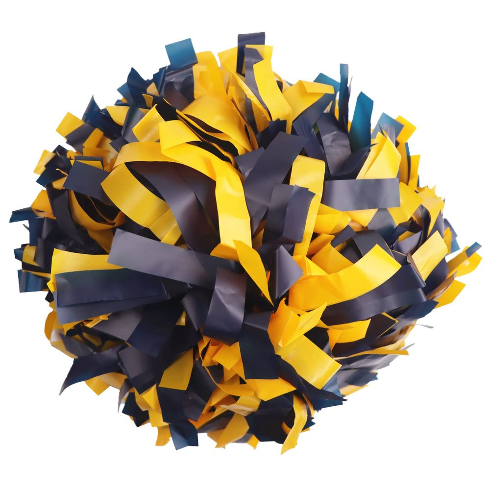 GUIFIER Pack of 2 Pom Poms Cheerleading 6 Inches Plastic Cheerleader Pom Poms with Baton Handle, Pompoms Cheer Pom Pom for Kids Girls Cheering Squad Daily Training Team Spirit (Navy Blue and Yellow)