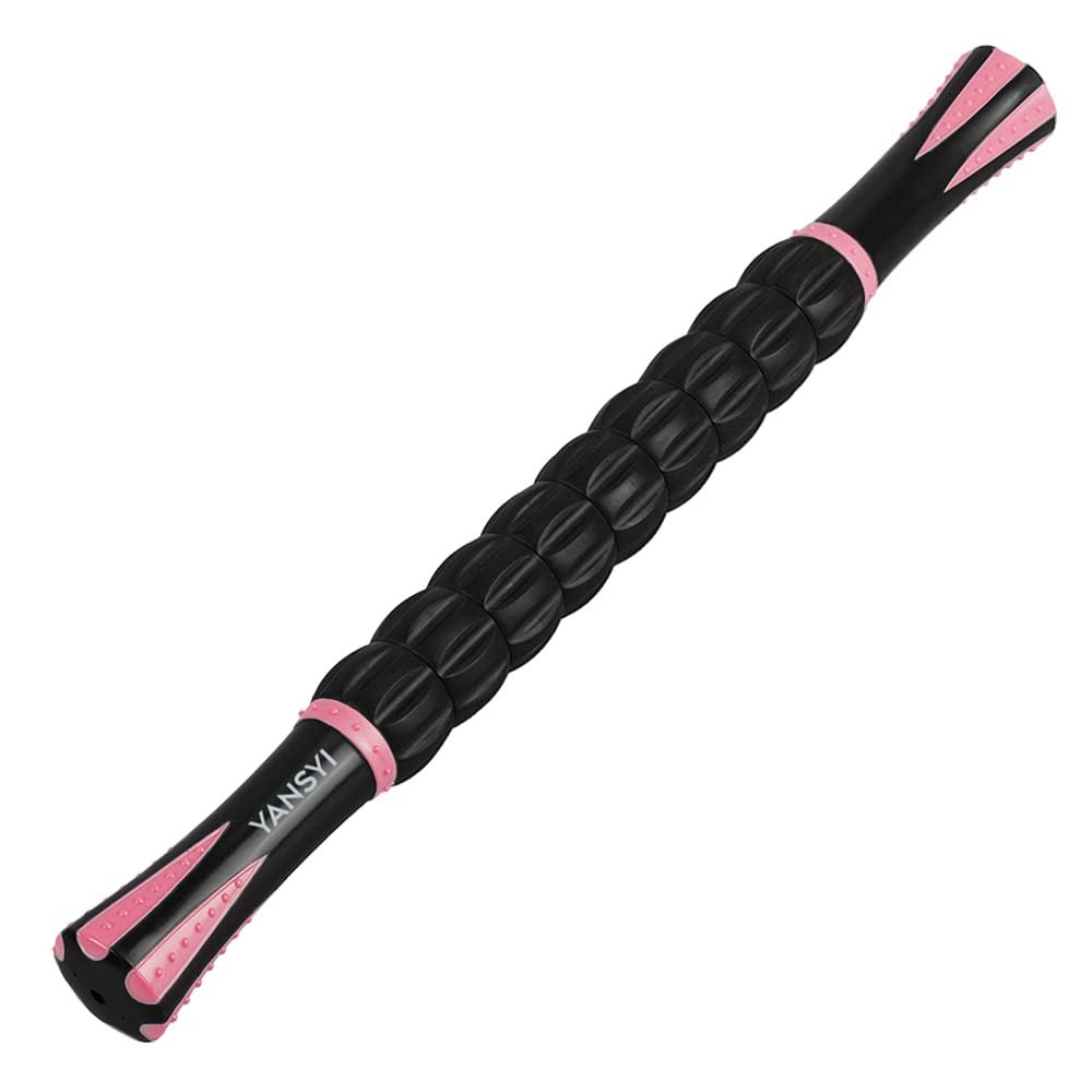 YANSYI Professional 9-Roller Deep Tissue Massage Stick - Portable Muscle Recovery Roller for Athletes, Relieves Post-Workout Soreness & Leg/Back Pain - Portable Physio Tool (Pink)