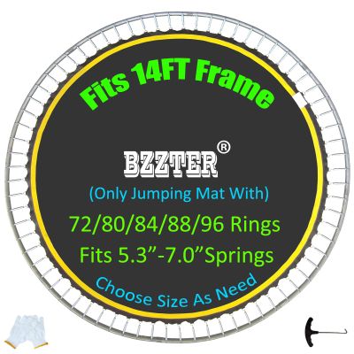 Bzzter Replacement Trampoline Mat,Fits 14ft Round Frame,with 80 Rings& 150.8 Inch Diameter, Fits 5.3"-5.7" Springs,10 Rows of Stitching for Longer Lasting,w/Pull Hook and Gloves,14ft Trampoline Mat