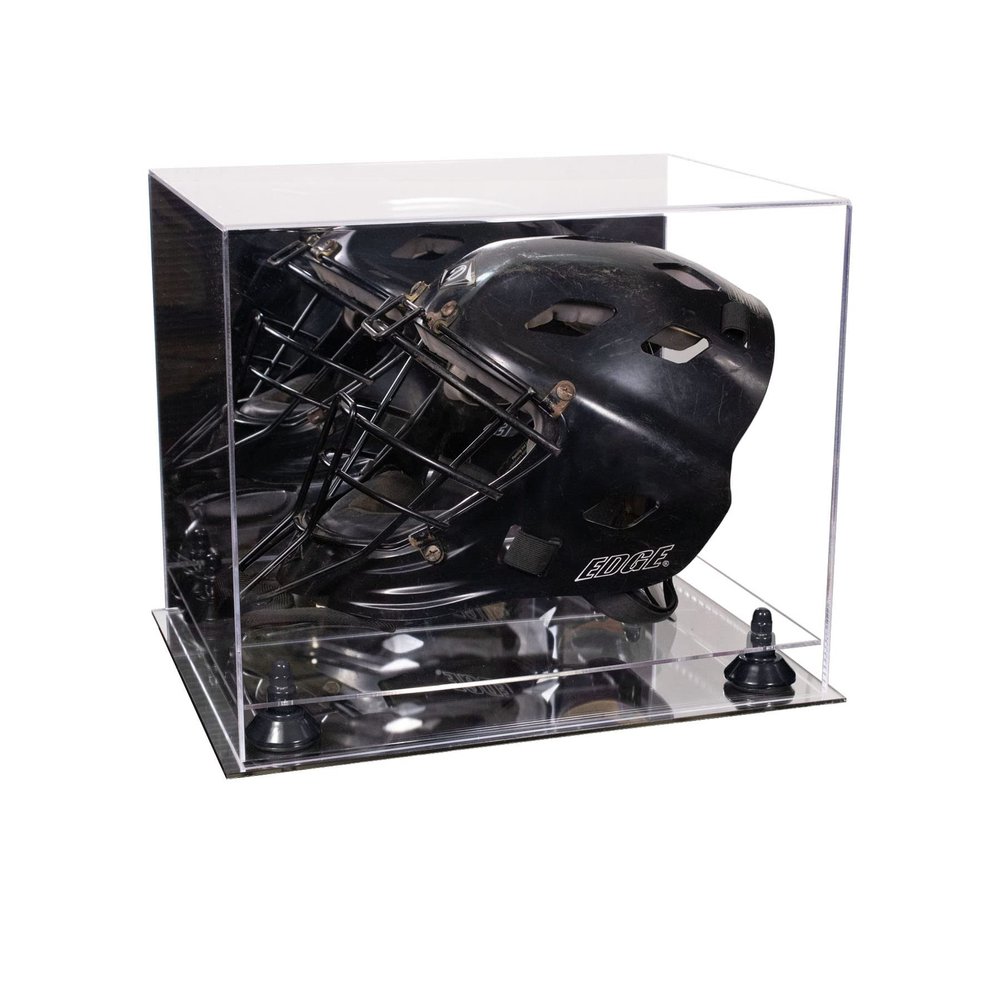 Better Display Cases Acrylic Catcher Mask Display Case with- Large Rectangle Box Mirror Case, Black Risers and Mirror Base 14.5" x 11" x 12" (V44/A002)