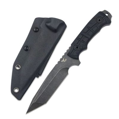 LENGREN F399 DC53 Blade Steel & G10 Handle Fixed Blade Knife with for Outdoor, Tactical, Camping,Hunting and EDC, K Sheath-Black (Black)