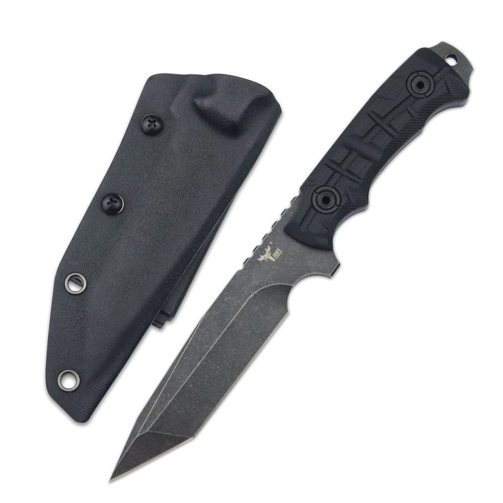 LENGREN F399 DC53 Blade Steel & G10 Handle Fixed Blade Knife with for Outdoor, Tactical, Camping,Hunting and EDC, K Sheath-Black (Black)