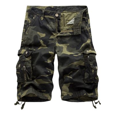 Men's Outdoor Camo Cargo Shorts Lightweight Multi Pocket Military Short Loose Fit Hiking Cotton Short Pants (Green,36)