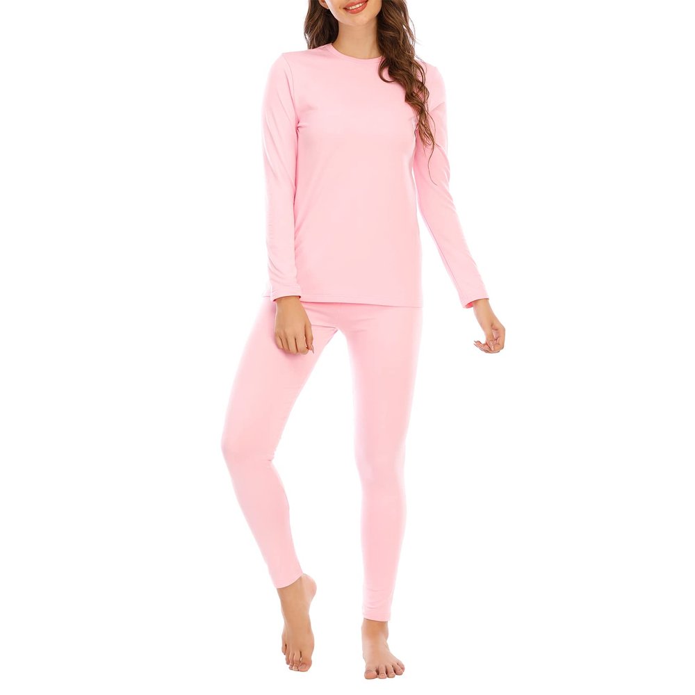Century Star Thermal Underwear for Women Long Johns Set with Fleece Lined Base Layer Ultra Soft Women Thermal Set Winter Clothes Pink Large
