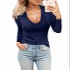 Womens Casual Long Sleeve Tshirt Tops Deep V Neck Shirts Casual Slim Fit Basic T-Shirt Tunic Blouse Tee view 1