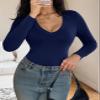 Womens Casual Long Sleeve Tshirt Tops Deep V Neck Shirts Casual Slim Fit Basic T-Shirt Tunic Blouse Tee view 2