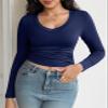 Womens Casual Long Sleeve Tshirt Tops Deep V Neck Shirts Casual Slim Fit Basic T-Shirt Tunic Blouse Tee view 3