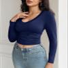 Womens Casual Long Sleeve Tshirt Tops Deep V Neck Shirts Casual Slim Fit Basic T-Shirt Tunic Blouse Tee view 4