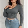 Womens Casual Long Sleeve Tshirt Tops Deep V Neck Shirts Casual Slim Fit Basic T-Shirt Tunic Blouse Tee view 4