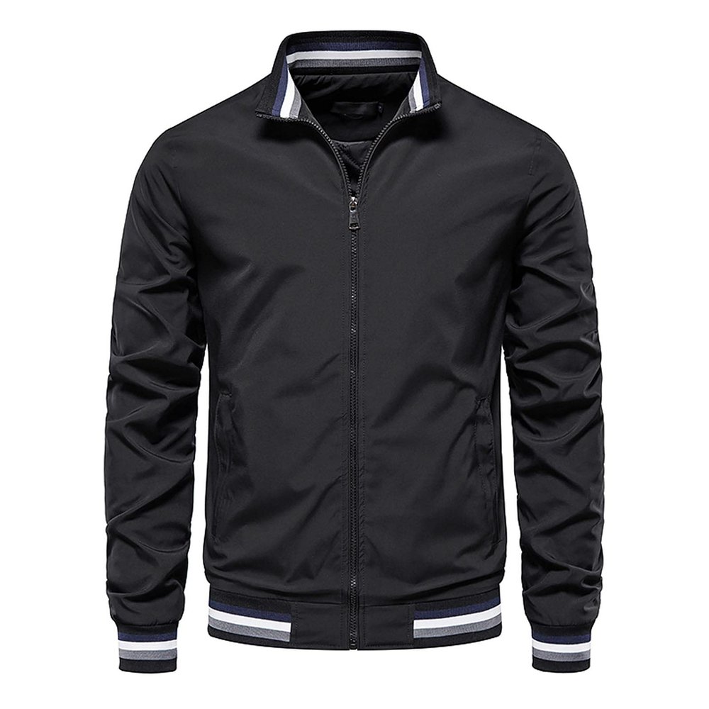 Casual Men's Quilted Bomber Jacket Outdoor Windproof Warm Baseball Jackets Windbreaker Full Zip Biker Coats Black