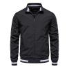 Casual Men's Quilted Bomber Jacket Outdoor Windproof Warm Baseball Jackets Windbreaker Full Zip Biker Coats Black view 1
