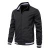 Casual Men's Quilted Bomber Jacket Outdoor Windproof Warm Baseball Jackets Windbreaker Full Zip Biker Coats Black view 3
