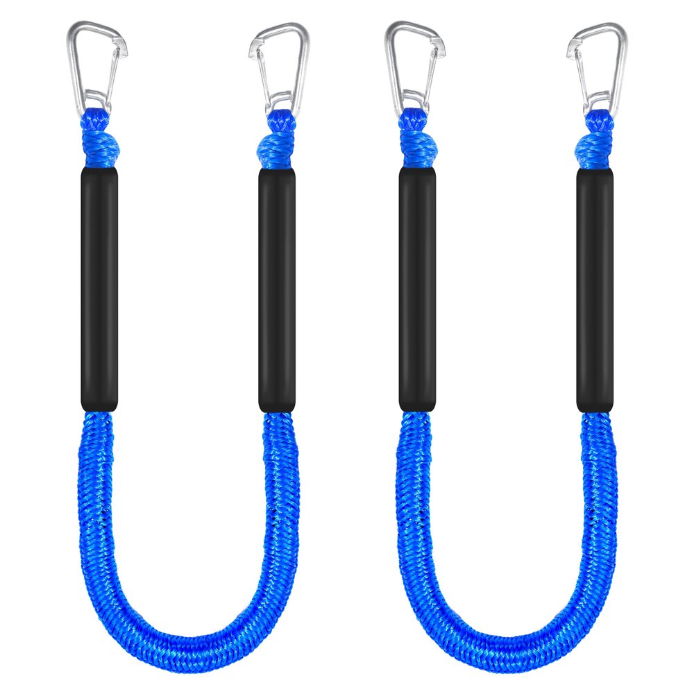 4ft Bungee Dock Lines for Boat, Dock Mooring Ropes, Two Hooks (Blue, 4FT)