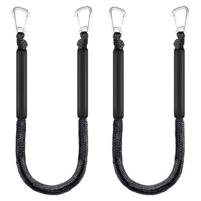4ft Bungee Dock Lines for Boat, Dock Mooring Ropes, Two Hooks (Black, 4FT)