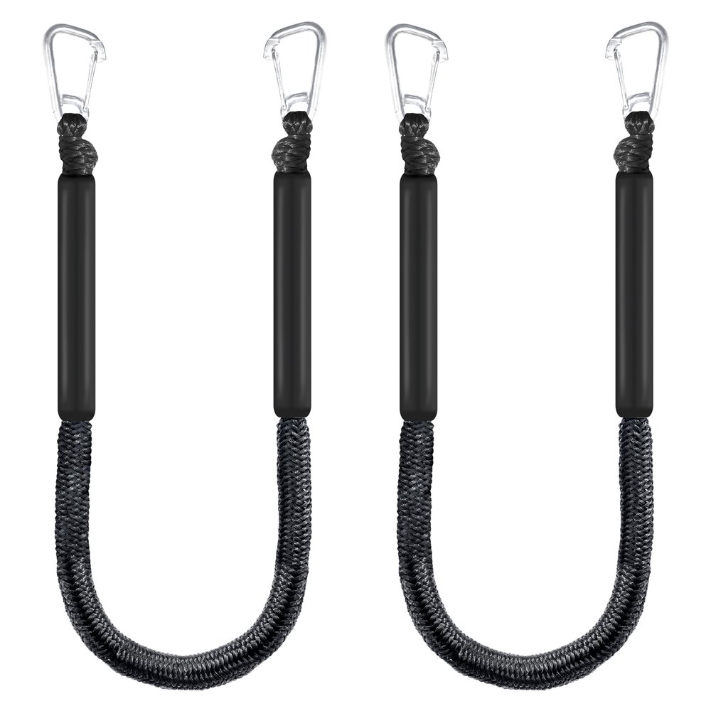 4ft Bungee Dock Lines for Boat, Dock Mooring Ropes, Two Hooks (Black, 4FT)