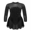 Linjinx Kids Girls Figure Ice Skating Dress Sparkly Rhinestone Long Sleeves Dance Ballet Gymnastics Dress Dancewear Black 6 Years view 3