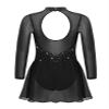 Linjinx Kids Girls Figure Ice Skating Dress Sparkly Rhinestone Long Sleeves Dance Ballet Gymnastics Dress Dancewear Black 6 Years view 4