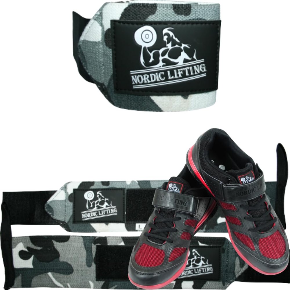 Wrist Wraps 1p - Camo Grey Bundle with Shoes Venja Size 8 - Black Red