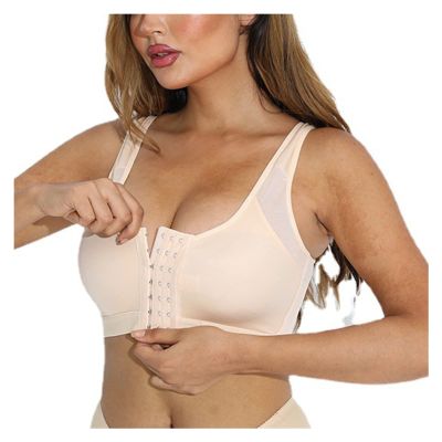 Telusu Plus Size S-5XL Post-Surgery Bra Posture Corrector Shapewear Tops Front Closure Daily Bras for Women Elderly Seniors (Color : Beige, Size : S/Small)