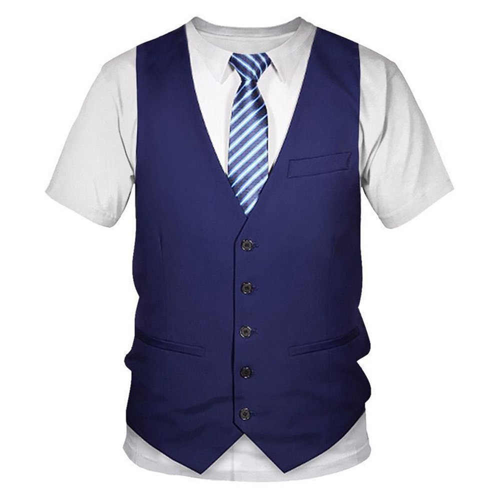 Jhaoyu Mens Tuxedo Novelty T-Shirt Short Sleeve Suit Vest 3D Tie Printed Shirt Top Blue XX-Large