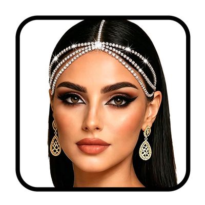 Aularso Bridal Layered Head Chain for Women Rhinestone Headpieces Boho Forehead Jewelry for Wedding (Silver)