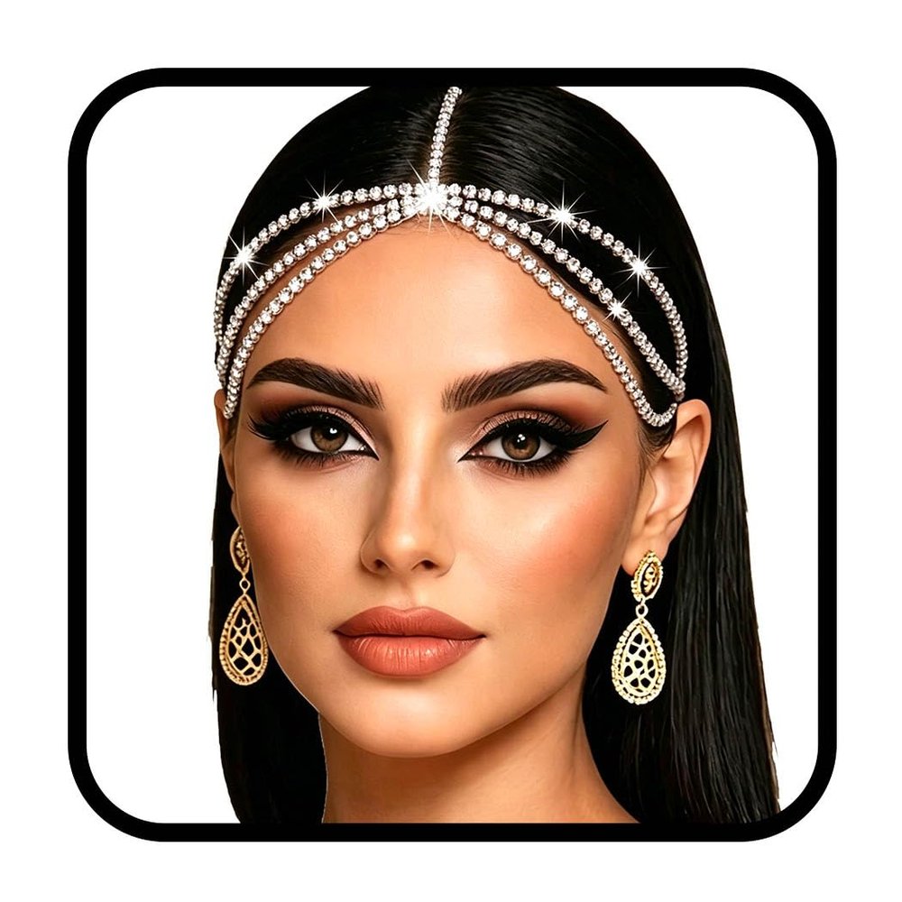 Aularso Bridal Layered Head Chain for Women Rhinestone Headpieces Boho Forehead Jewelry for Wedding (Silver)