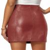 MANGOPOP Womens High Waist Bodycon Mini Short Faux Leather Skirt with Slit (Wine Red (Snakeskin), X-Large) view 3