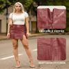 MANGOPOP Womens High Waist Bodycon Mini Short Faux Leather Skirt with Slit (Wine Red (Snakeskin), X-Large) view 4