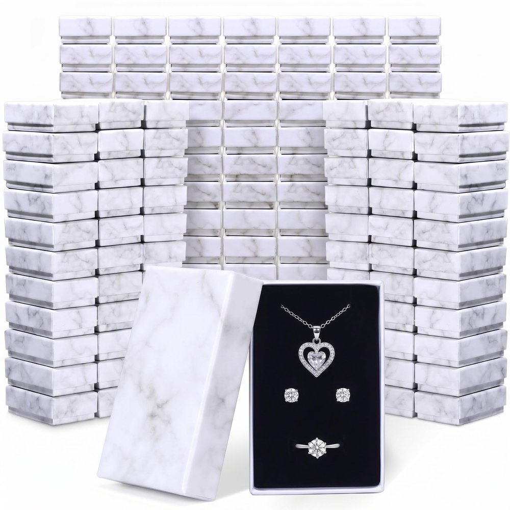 Fumete 150 Pcs Jewelry Gift Box Bulk Cardboard Marble Jewelry Gift Box Packing Storage for Mother's Day Bracelet Necklace Earring Ring Birthday Anniversaries Wedding Selling(2.17 x 3.43 x 1.1 Inches)