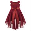 YiZYiF Kids Flower Girl Wedding Dress Beaded High Low Teens Junior Bridesmaid Party A Line Summer Dress Burgundy 10 Years view 2