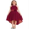 YiZYiF Kids Flower Girl Wedding Dress Beaded High Low Teens Junior Bridesmaid Party A Line Summer Dress Burgundy 10 Years view 3