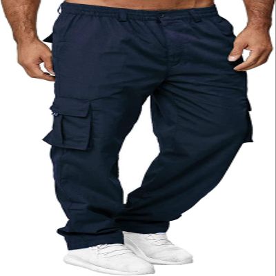 AIFARLD Men's Cargo Pants with Pockets Cotton Hiking Sweatpants Casual Athletic Jogger Sports Outdoor Trousers Relaxed Fit Navy