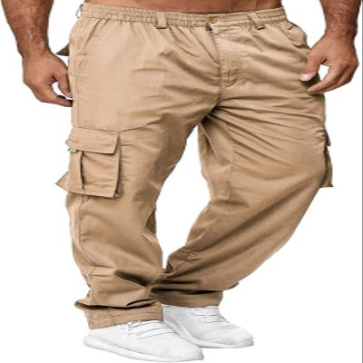 AIFARLD Men's Cargo Pants with Pockets Cotton Hiking Sweatpants Casual Athletic Jogger Sports Outdoor Trousers Relaxed Fit Khaki