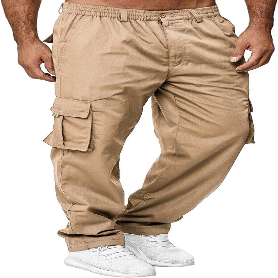 AIFARLD Men's Cargo Pants with Pockets Cotton Hiking Sweatpants Casual Athletic Jogger Sports Outdoor Trousers Relaxed Fit Khaki