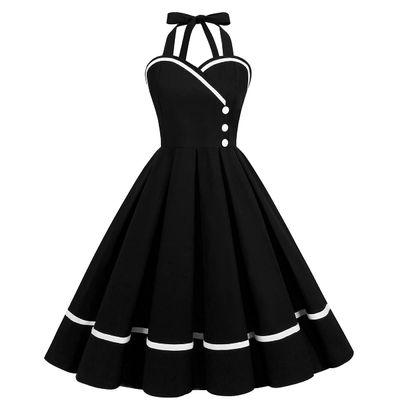 1950s Dresses for Women Vintage Halter Mini Dress Sleeveless Off Shoulder Retro Swing Dress Prom Dresses for Teens Girls for Women Coctail Wedding Bridesmaid 1950s Party Dresses Black L