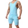 Mens Summer Sports Sets Drawstring Elastic Waist Casual Cotton Shorts Plus Size Sleeveless Suspender Tank Top (Blue,Medium) view 2