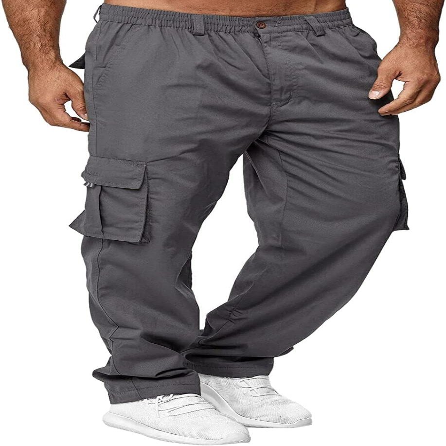 AIFARLD Men's Cargo Pants with Pockets Cotton Hiking Sweatpants Casual Athletic Jogger Sports Outdoor Trousers Relaxed Fit Grey